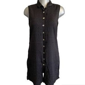 Vintage Studio Shirt Dress Sleeveless Polka Dot Mother of Pearl Buttons Coastal